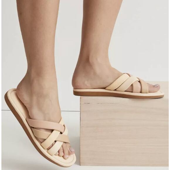 Madewell The Leeandra Neutral Leather Slide Flat Sandals Size 9 - Picture 1 of 7